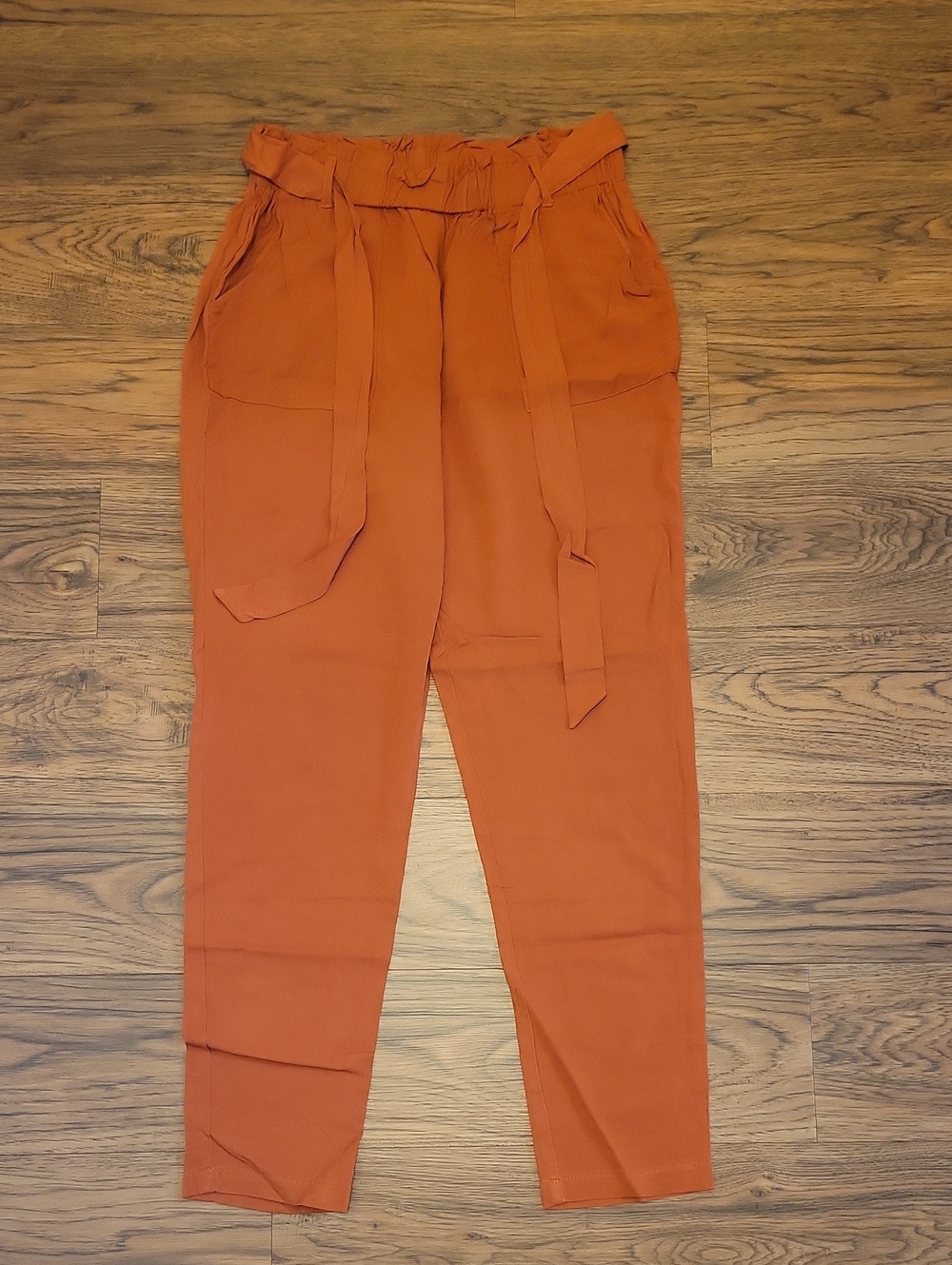Shinestar High-Rise Tie Waist Cropped Pants - Rust